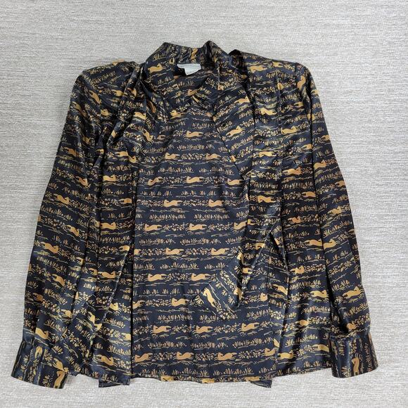 Vintage Evan-Picone Horse Print Tie Neck Blouse Size 16 Shoulder Pads Button Up - Picture 3 of 16